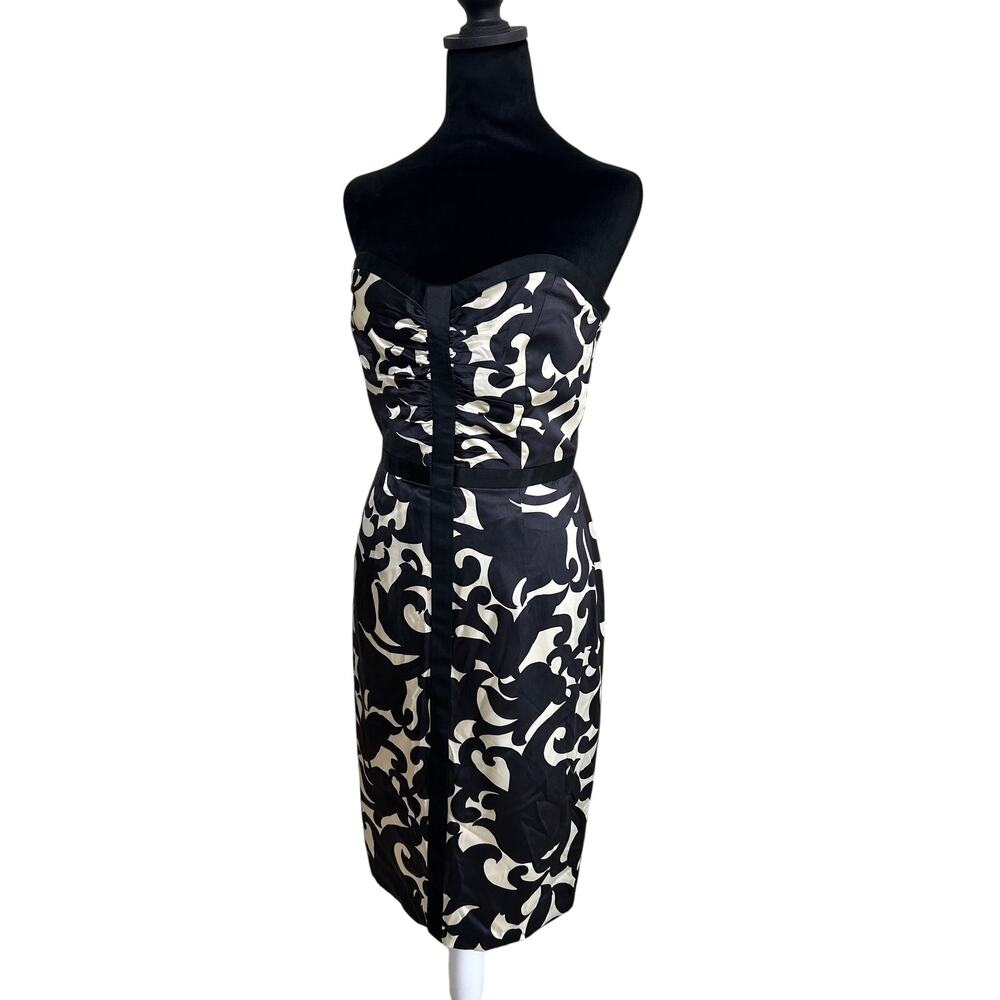 Milly New York Silk Dress SZ4 Strapless Sheath Black White Designer Occasion - Picture 4 of 12